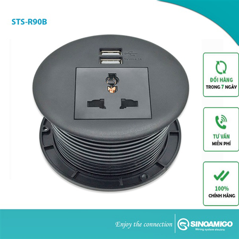 Hộp ổ điện âm bàn SINOAMIGO STS-R90-2B mâu đen chính hãng