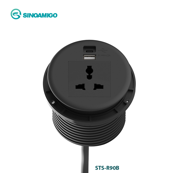 Hộp ổ điện âm bàn Sinoamigo STS-R90B-2 màu đen cao cấp