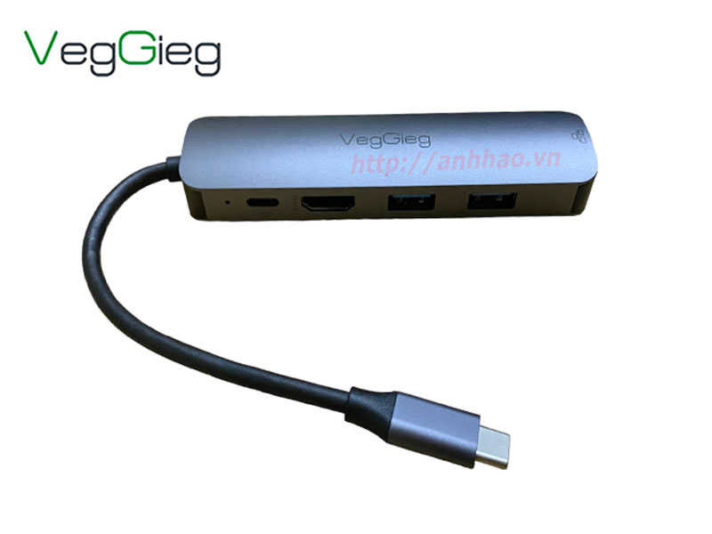 Bộ chuyển đổi USB type C sang HDMI, RJ45, USB 3.0, USB -C PD (5 in 1) VegGieg V-TC05R
