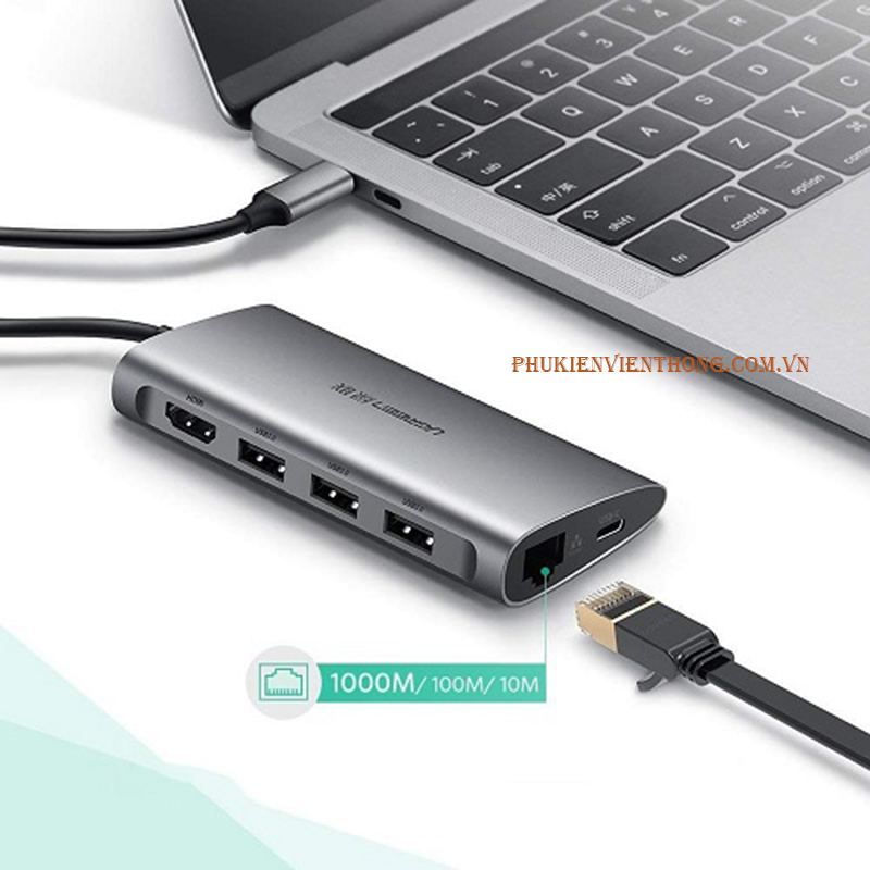 Bộ chuyển đổi đa năng USB C to HDMI/Ethernet/USB 3.0/Card SD/TF Ugreen 50538 chính hãng