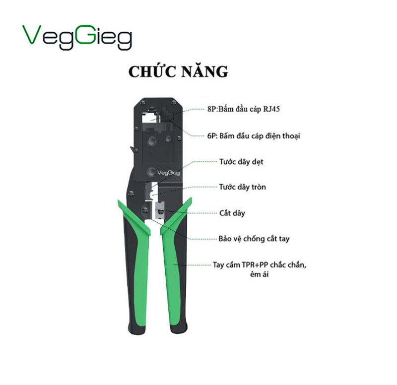 Kìm bấm mạng Cat5/Cat6 VegGieg VE-103 chính hãng