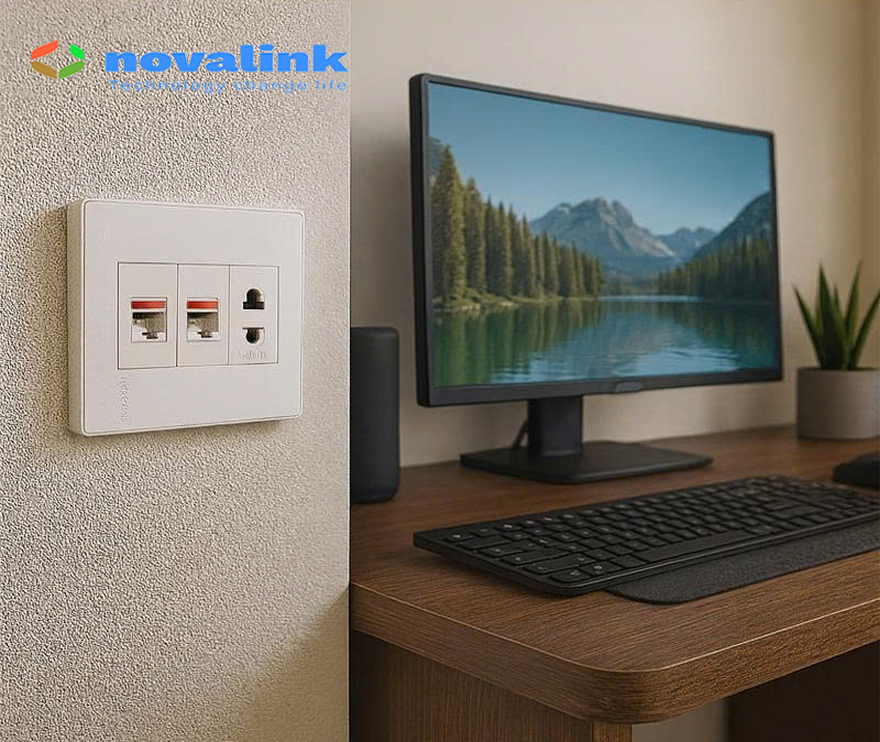 Mặt ổ cắm Wallplate 3 cổng Novalink NV-21003W màu trắng tuyết - Lắp nhân Điện, Mạng, HDMI, USB, VGA