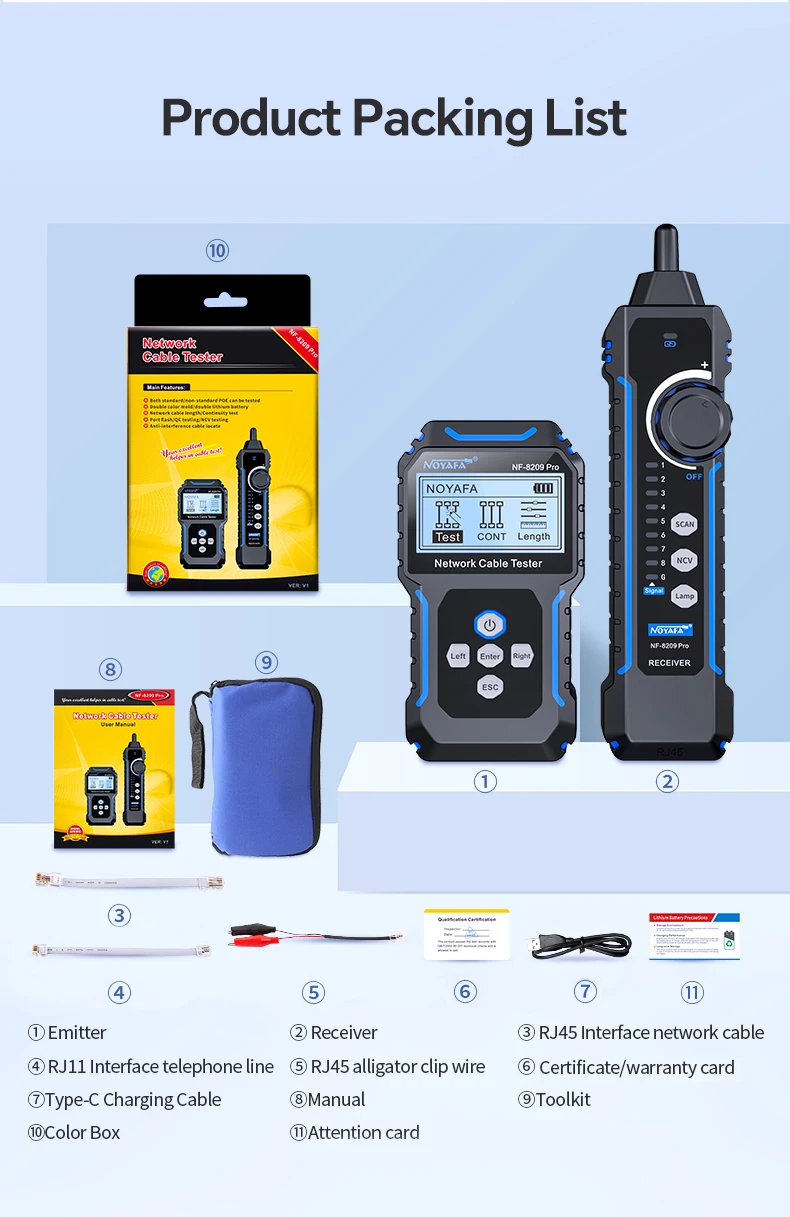 8209 Ravi Noyafa NF-8209 Pro – Máy Test Cáp Mạng TDR, PoE, Dò Dây Chuyên Nghiệp