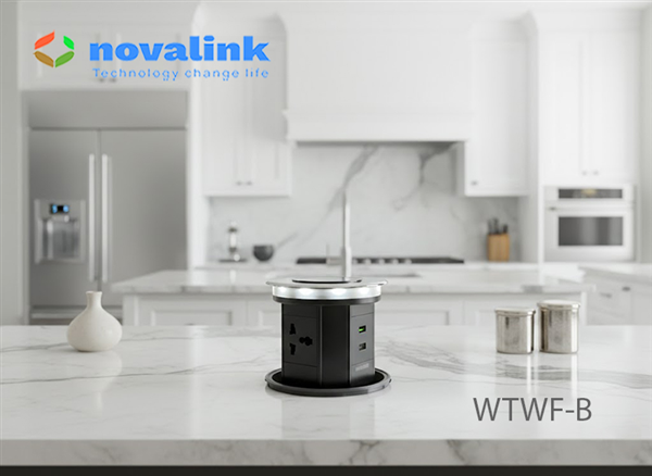 Sơ đồ k&iacute;ch thước kho&eacute;t lỗ lắp đặt ổ cắm &acirc;m b&agrave;n bếp th&ocirc;ng minh Novalink WTWF-B