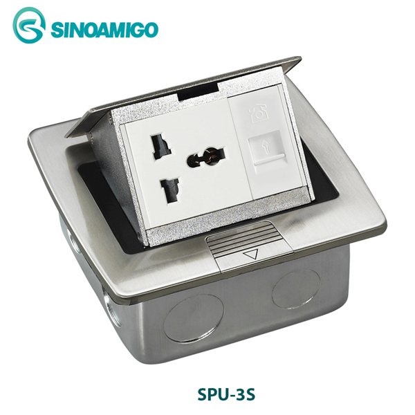 Ổ cắm điện âm sàn Sino Amigo SPU-3S màu bạc