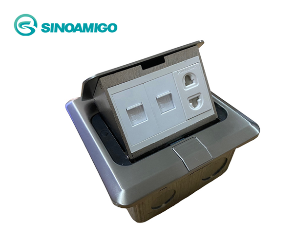 Ổ Cắm Âm Sàn điện, mạng  Sinoamigo SPU-1SE Màu Bạc Chính Hãng