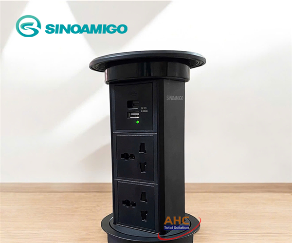 Ổ Cắm Điện &Acirc;m B&agrave;n Đảo Bếp Sinoamigo SMT-4B Đen - N&acirc;ng Hạ Cảm Ứng, Sạc Kh&ocirc;ng D&acirc;y 15W