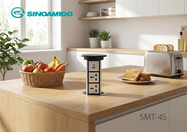 Ổ điện &acirc;m b&agrave;n Sinoamigo SMT-4S bạc n&acirc;ng hạ cảm ứng, sạc kh&ocirc;ng d&acirc;y 15W