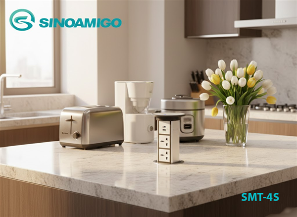 Ổ điện &acirc;m b&agrave;n Sinoamigo SMT-4S bạc n&acirc;ng hạ cảm ứng, sạc kh&ocirc;ng d&acirc;y 15W