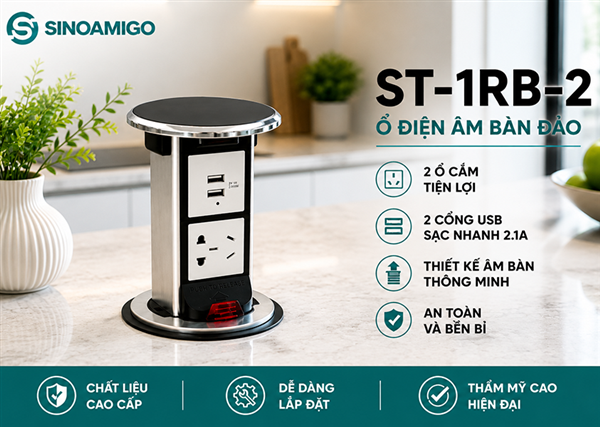 Ổ điện &acirc;m b&agrave;n đảo bếp Sinoamigo STP-1RB-2 t&iacute;ch hợp USB