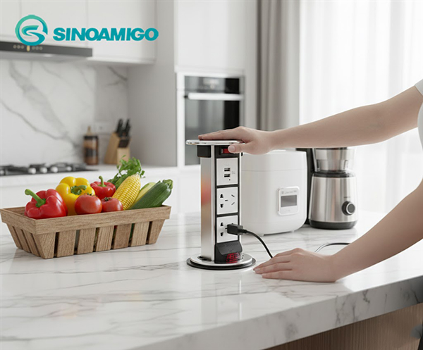 Sinoamigo STP-1RB-3 ổ điện trụ k&eacute;o cho b&agrave;n đảo bếp