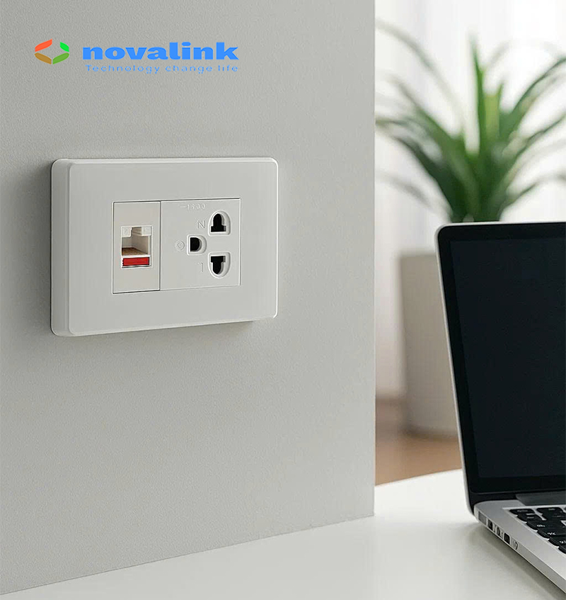Mặt ổ cắm Wallplate 3 cổng Novalink NV-21003W màu trắng tuyết - Lắp nhân Điện, Mạng, HDMI, USB, VGA