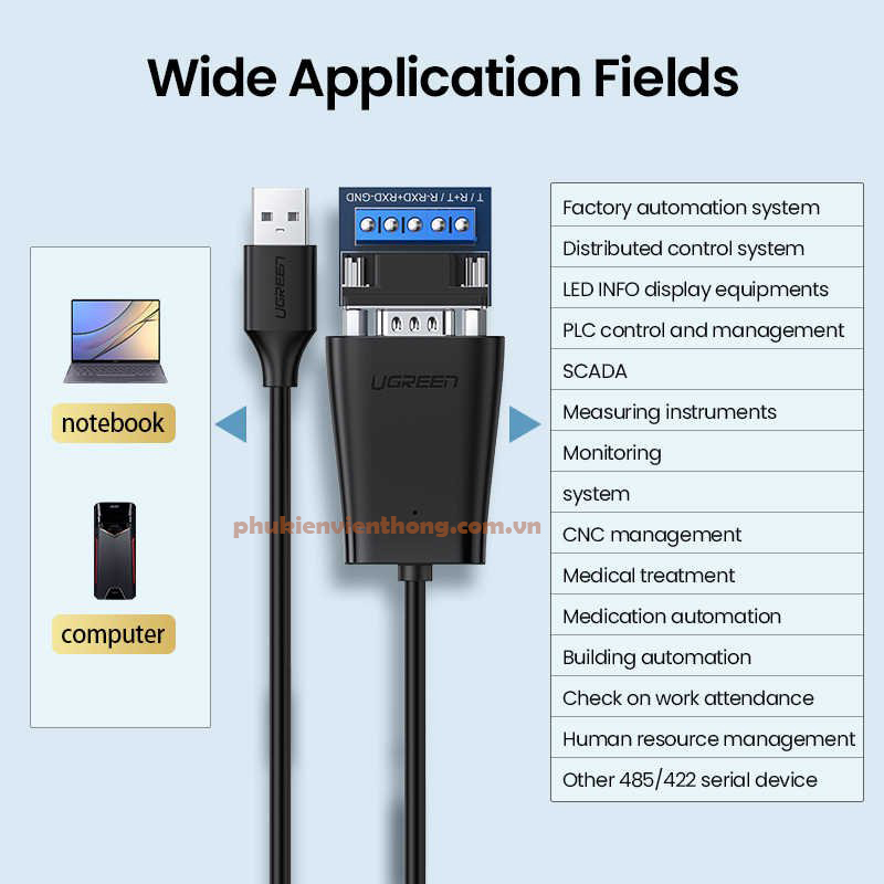 cáp chuyển Usb 2.0 ra Rs 422 Rs485 Ugreen 60562 1.5m màu đen