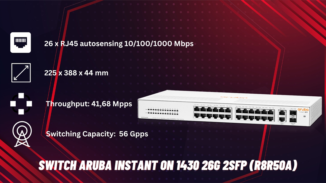 Switch mạng Aruba 24 cổng + 2SFP gigabit R8R50A