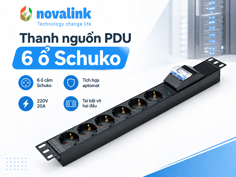 Thanh nguồn PDU 6 ổ cắm Schuko Novalink NV-66216A