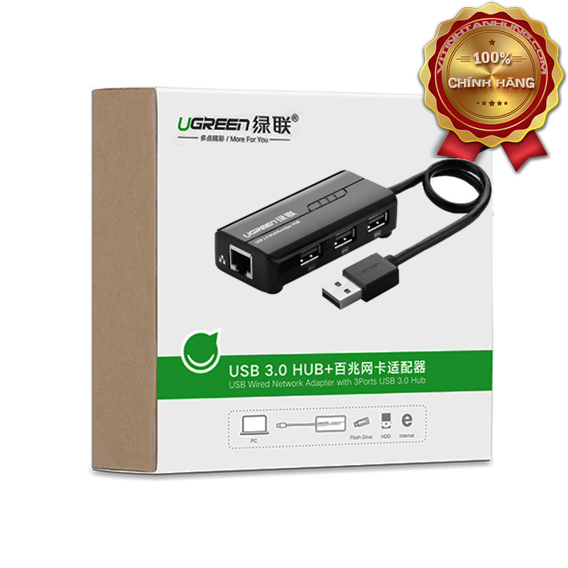 Hub USB 3 cổng 2.0 tích hợp cổng mạng Ethernet 10/100Mbps Ugreen 20264