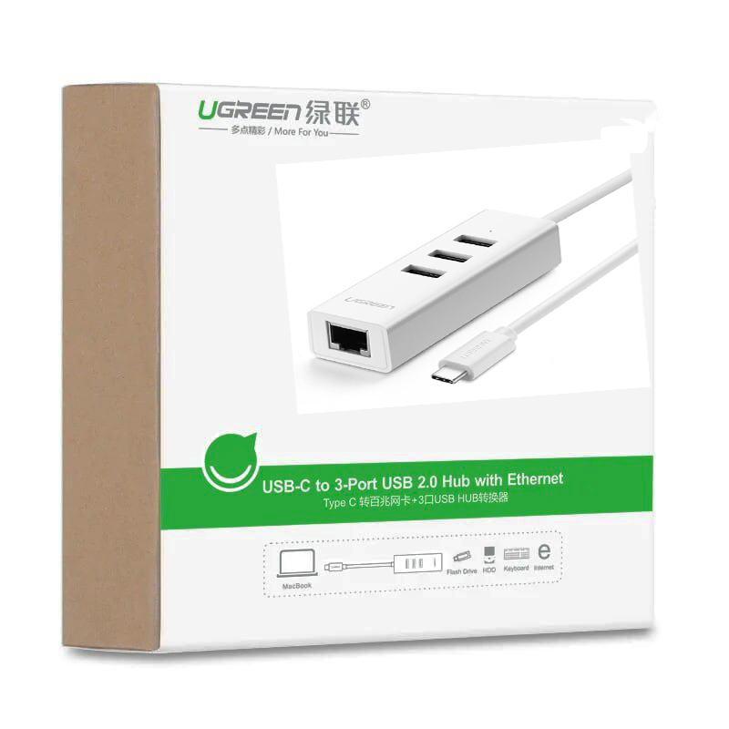 Cáp chuyển đổi USB TYPE C sang 3 USB 2.0 + LAN 20792 màu trắng