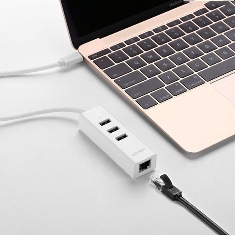 Cáp chuyển đổi USB TYPE C sang 3 USB 2.0 + LAN 20792 màu trắng