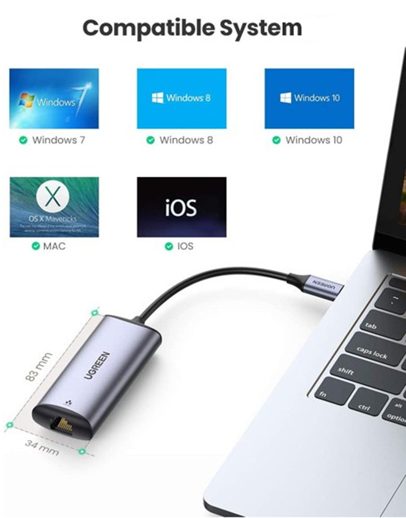 Cáp chuyển USB Type-C to LAN 2.5Gbps Ugreen 70446