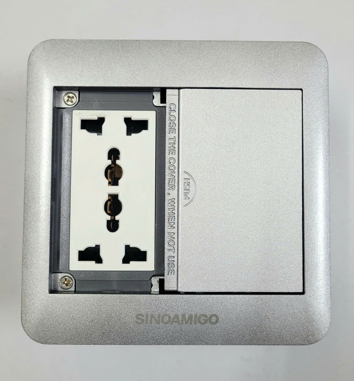 Hộp Ổ Cắm Âm Sàn, nắp lật 6 Modules điện, mạng, HDMI, Canon   Sinoamigo SFP-2L Màu Bạc Cao Cấp