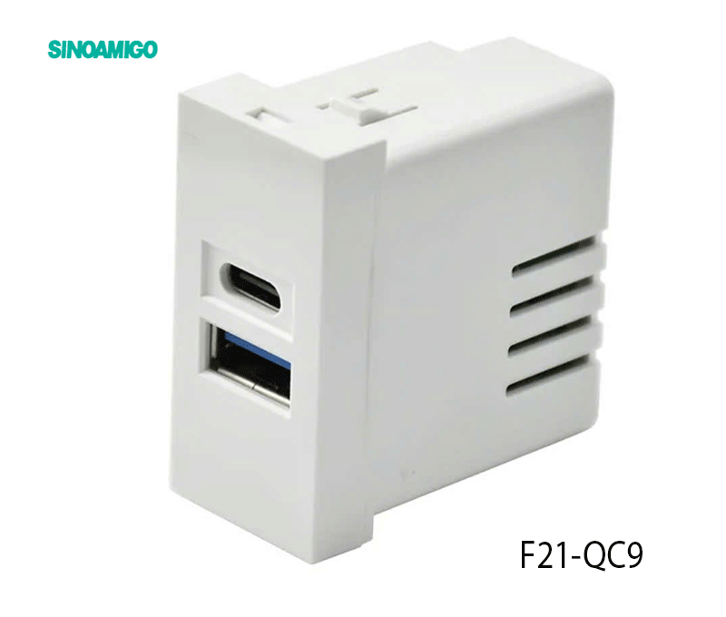 Ổ cắm sạc USB đôi Type A và Type C Sinoamigo F21-QC9