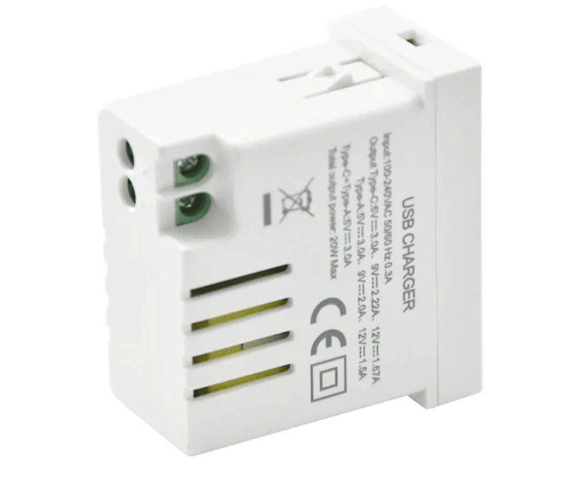Hạt Ổ Cắm Sạc USB Type A+C Sinoamigo F21-QC9 | Công Suất 20W âm tường, âm bàn