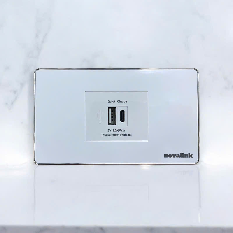 Combo ổ cắm sạc điện thoại âm tường Sinoamigo P21-QC1 USB Type-C chính hãng