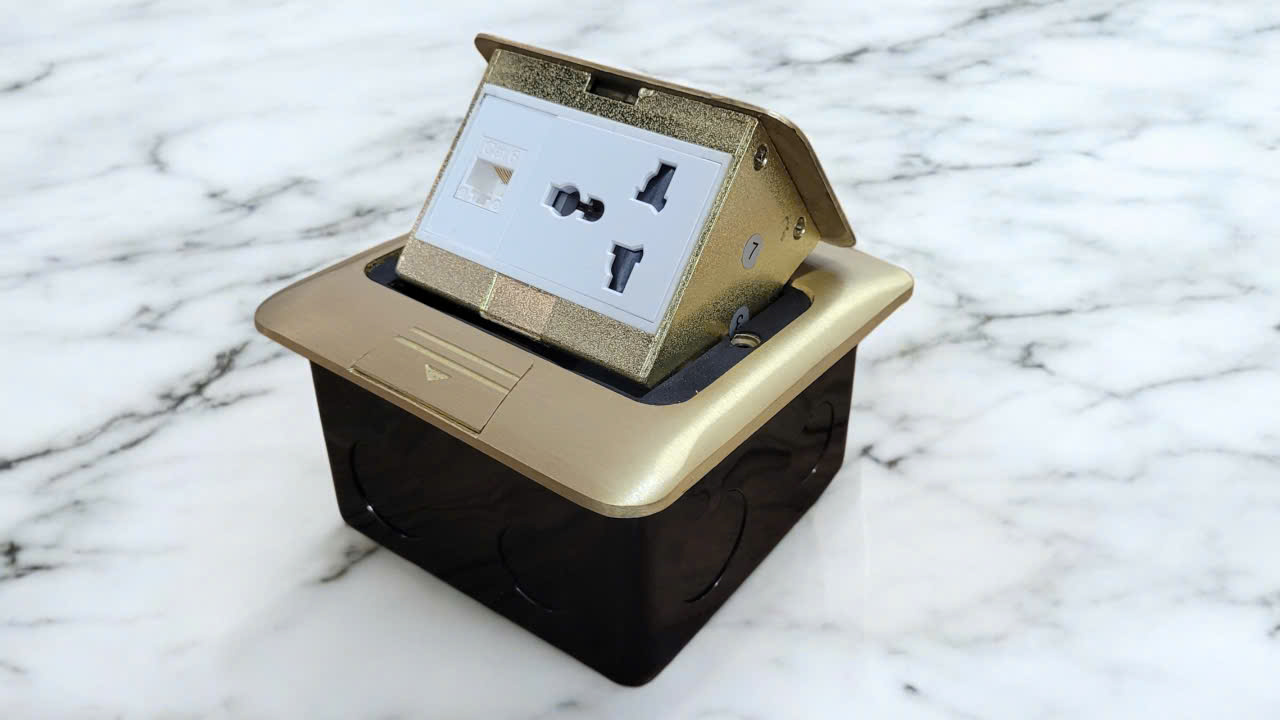 Hộp ổ cắm điện mạng &acirc;m s&agrave;n Novalink NV-FS3B m&agrave;u đồng