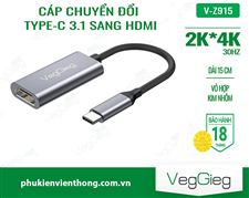 Cáp chuyển đổi USB Type C 3.1 sang HDMI - VegGieg V-Z915 chính hãng