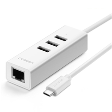 Cáp chuyển đổi USB TYPE C sang 3 USB 2.0 + LAN 20792 màu trắng