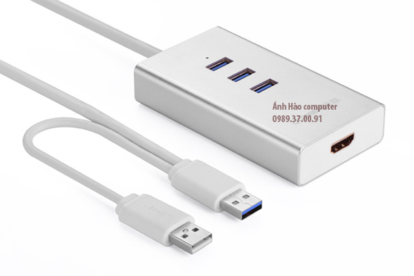 Cáp USB 3.0 to HDMI chính hãng Ugreen UG-40257 hỗ trợ thêm 3 cổng USB 3.0 tốc độ cao