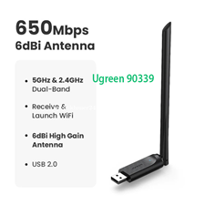 Card USB WIFI băng tần kép 2,4G & 5G dành cho PC Ugreen 90339