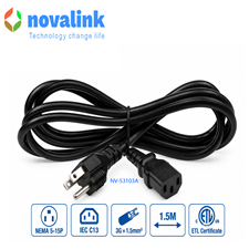 Dây Nguồn 3 Chân C13 Dài 1.5m 3×1.5mm² Novalink NV-53103A