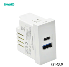 Hạt Ổ Cắm Sạc USB Type A+C Sinoamigo F21-QC9 | Công Suất 20W âm tường, âm bàn