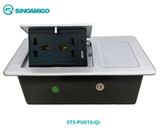 Hộp ổ điện âm bàn Sinoamigo STS-PU01S/QI + sạc không dây màu bạc cao cấp