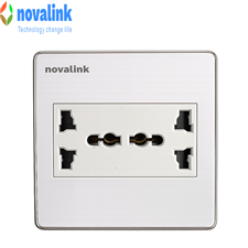 Ổ cắm điện 3 chấu đa năng âm tường hình vuông Novalink NV-22003SW+P13 chính hãng