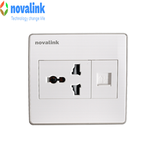 Ổ Cắm Điện 3 Chấu + LAN Cat6 NV-22003SW M-13 Chính Hãng Novalink