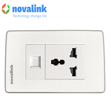 Ổ cắm điện 3 chấu + mạng LAN Cat6 âm tường Novalink NV-21003WS+M13 chính hãng