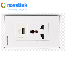 Ổ cắm điện 3 chấu + sạc điện thoại USB 5V-2A âm tường Novalink NV-21003WS+P21-C2A