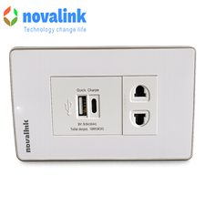 Ổ cắm điện âm tường Novalink 2 chấu tích hợp sạc USB A-C P21-QC1