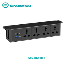 Ổ cắm điện lắp gầm bàn Sinoamigo STS-HG60B-5 | 4 ổ điện + sạc TypeA TypeC, màu đen