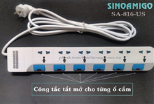 Ổ cắm điện Sinoamigo SA-816-US chống sét dài 3m chính hãng