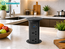 Ổ điện âm bàn đảo bếp nâng hạ tự động Sinoamigo SMT 6B màu đen sạc không dây 15W