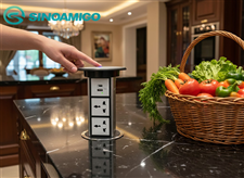 Ổ điện âm bàn Sinoamigo SMT-4S bạc nâng hạ cảm ứng, sạc không dây 15W