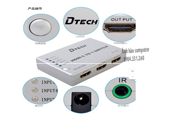switch hdmi 5 vao 1 ra Dtech DT7021 chính hãng, giá rẻ