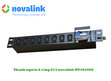 Thanh nguồn PDU 8 cổng C13 Novalink NV-66206A dùng cho tủ mạng, tủ server chuyên dụng